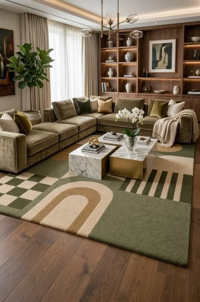 Area Rug with Geometric Patterns or Solid Textures