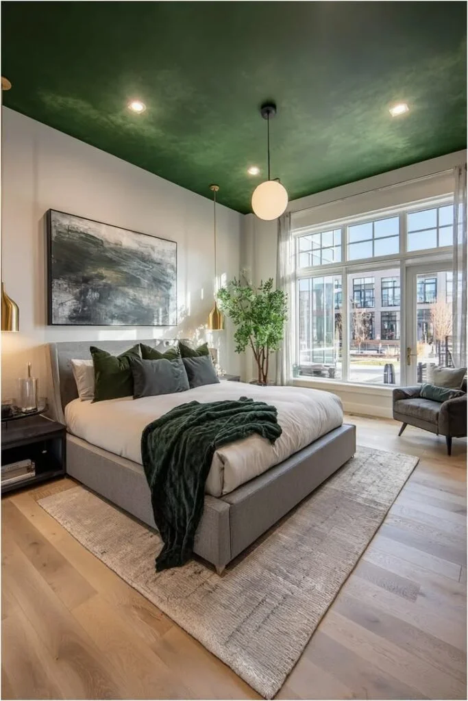 Cozy Bedroom with Statement Ceiling Design