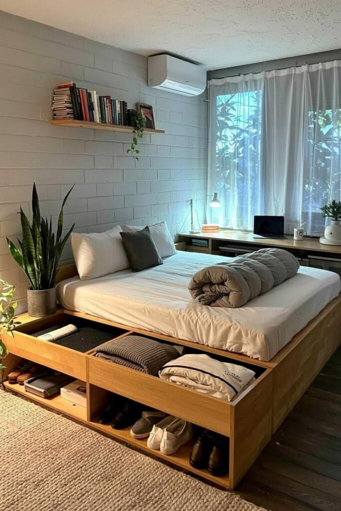 Floating Bed Platform with Under-Storage