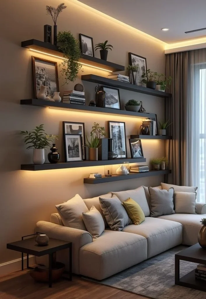 Floating Shelves with Curated Collections