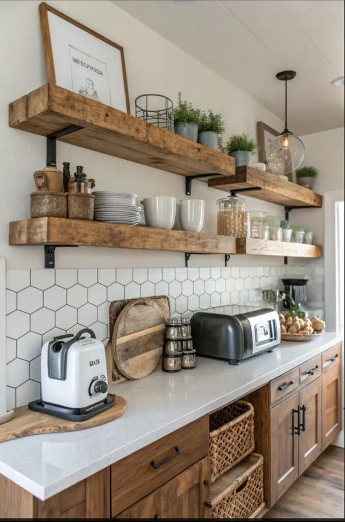 Floating Wooden Shelves for Warmth and Texture
