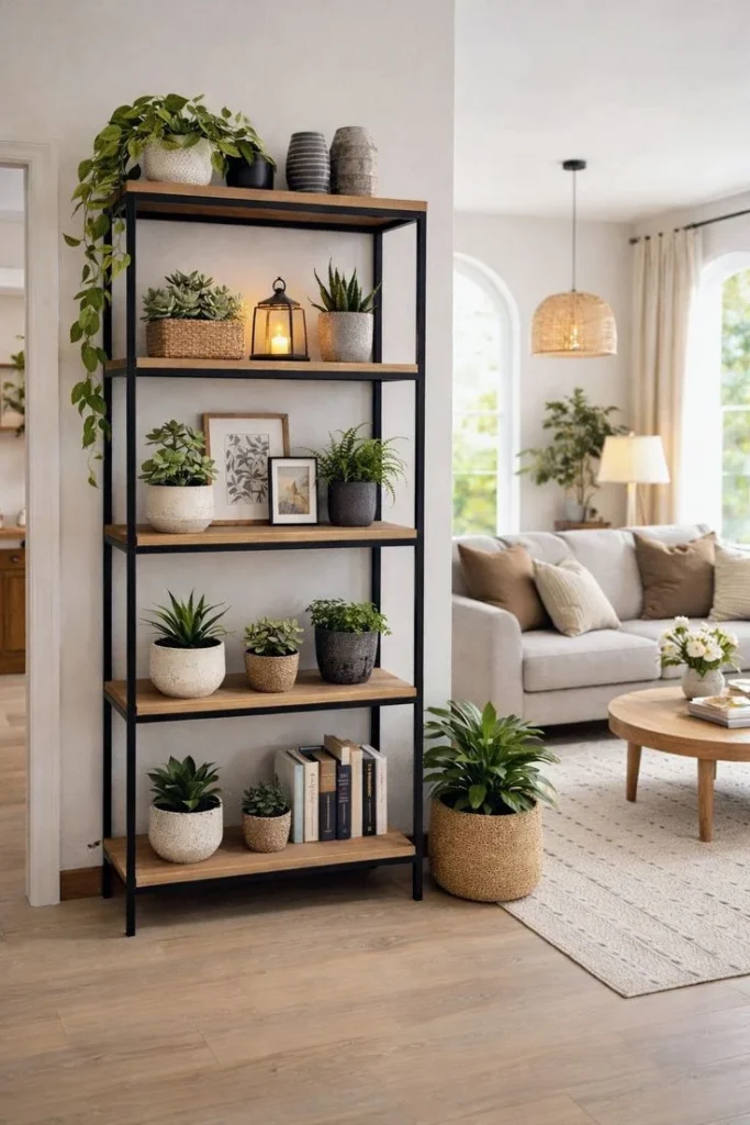 Open Shelving Units with Organic Decor
