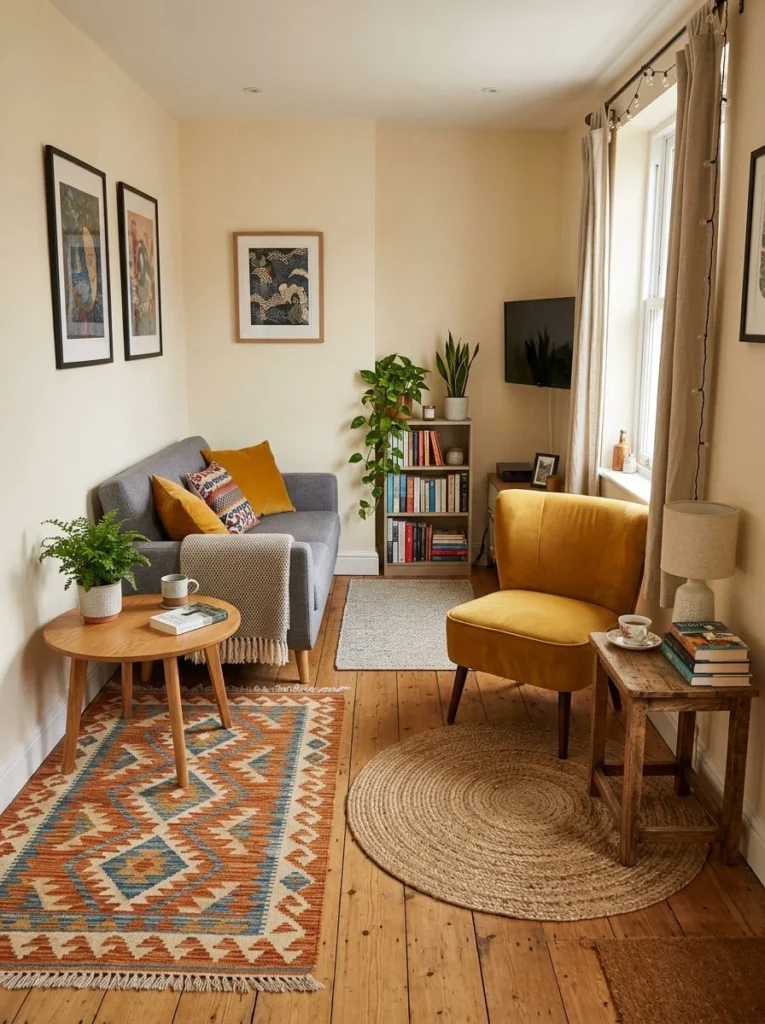 Small Rugs With Defined Zones tiny living room