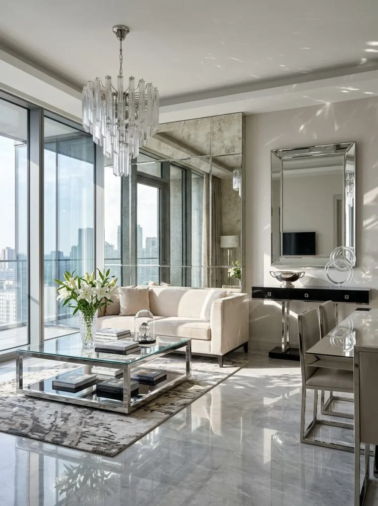 Use Glass and Reflective Surfaces Luxury Home Decor