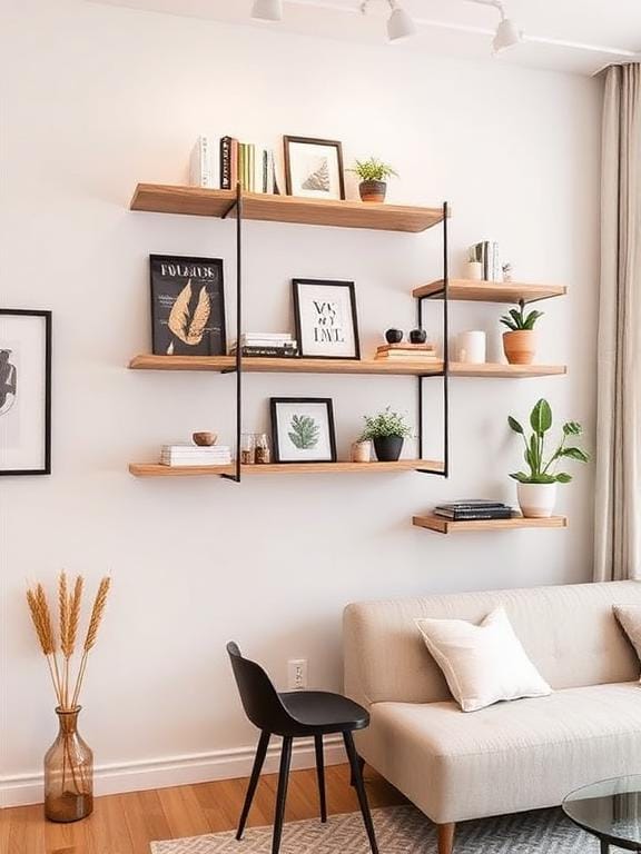 Wall-Mounted Floating Shelves for Vertical Magic