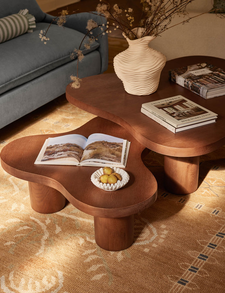 Walnut Wood Coffee Tables with Sculptural Shapes