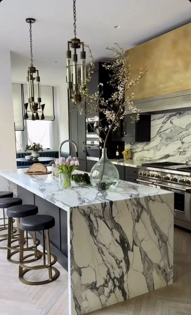 Waterfall Marble Kitchen Islands