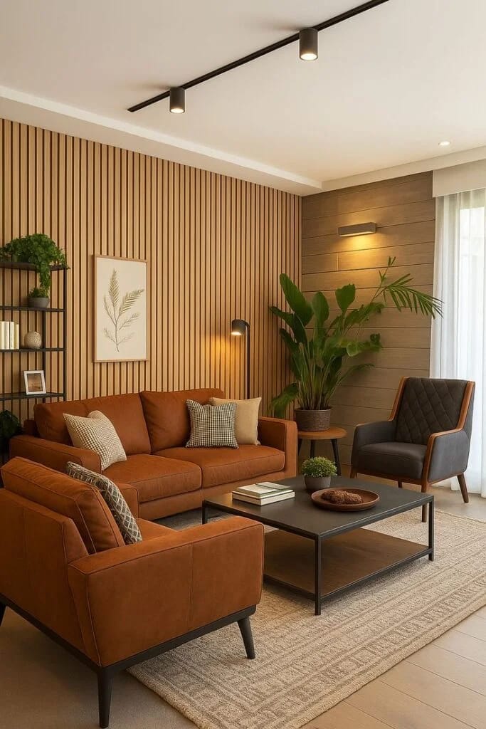 Wooden Slatted Accent Wall Furniture Combo