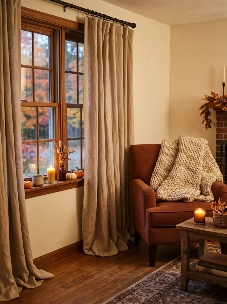 Add Floor Length Curtains for Extra Softness Cozy Fall Living Room