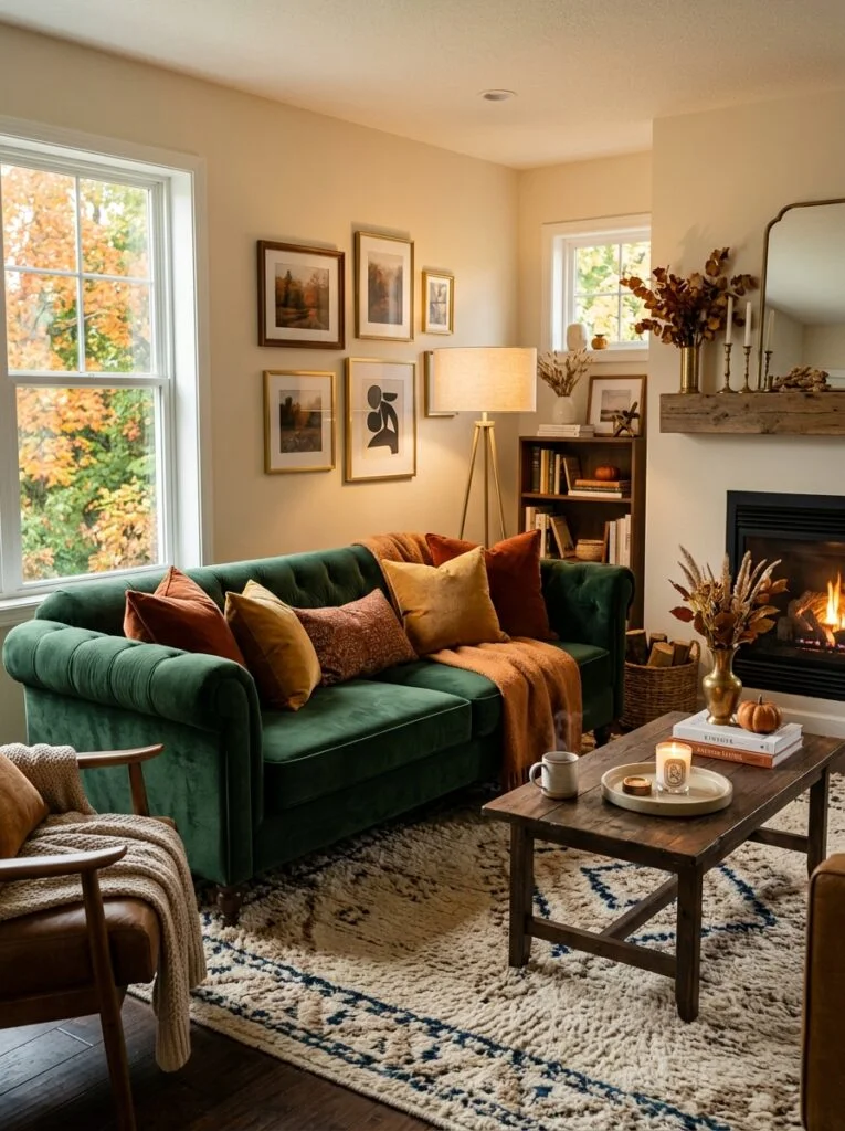 Add Velvet Accents for Luxurious Comfort Cozy Fall Living Room