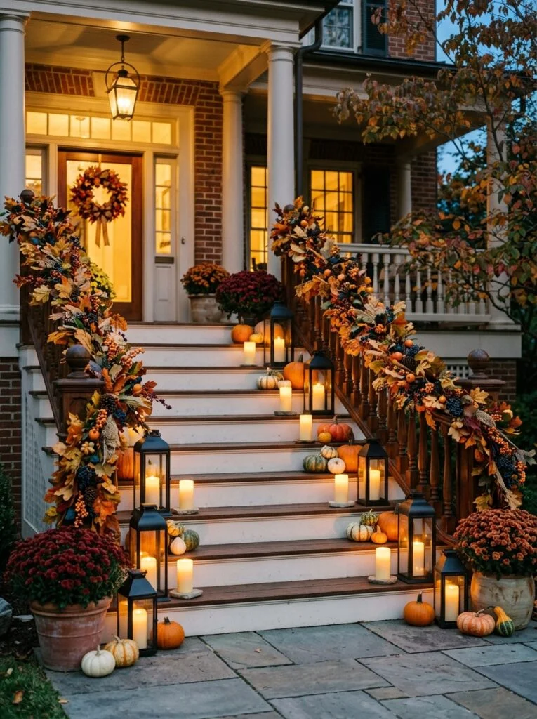 Autumn Candlelight Staircase Beautiful Fall Front Porch Decor Ideas 