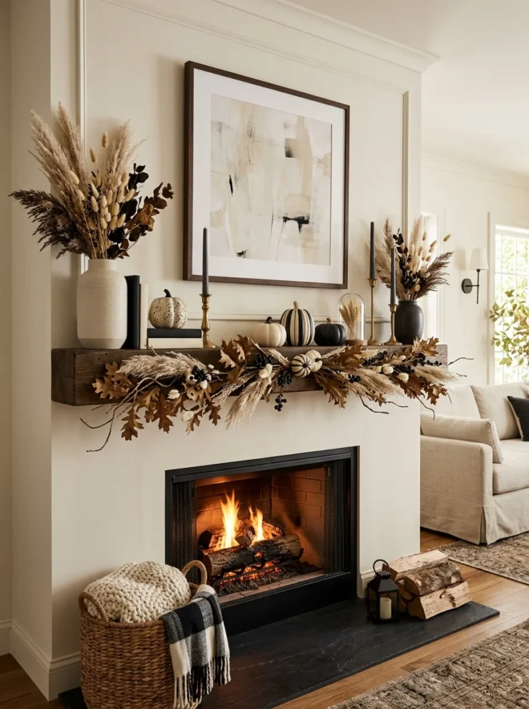 Black and Cream Fall Mantel Styling Modern Fall Mantel Decor Ideas for a Cozy Home