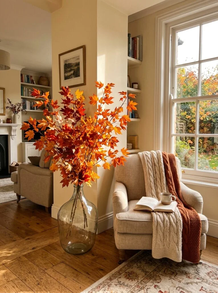 Bring Nature Indoors with Autumn Branches Cozy fall living room