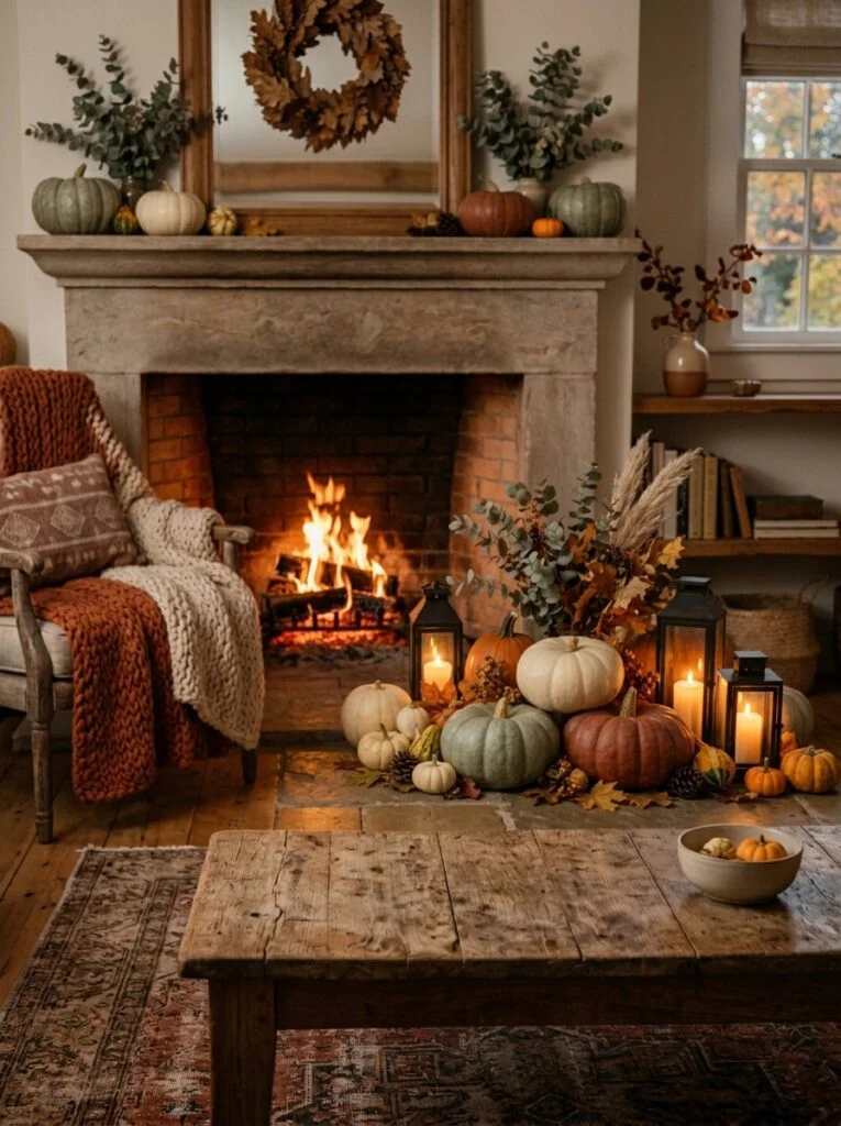 Build a Beautiful Pumpkin Display Cozy Fall Living Room