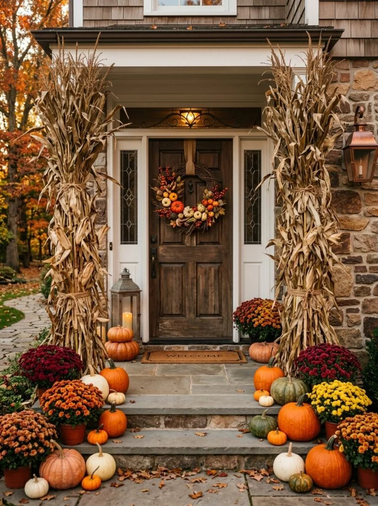Corn Stalk Framed Entryway Beautiful Fall Front Porch Decor Ideas