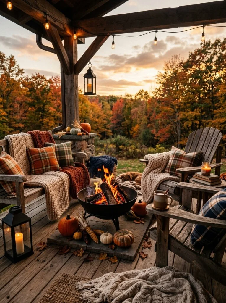 Cozy Fireside Porch Corner Beautiful Fall Front Porch Decor Ideas