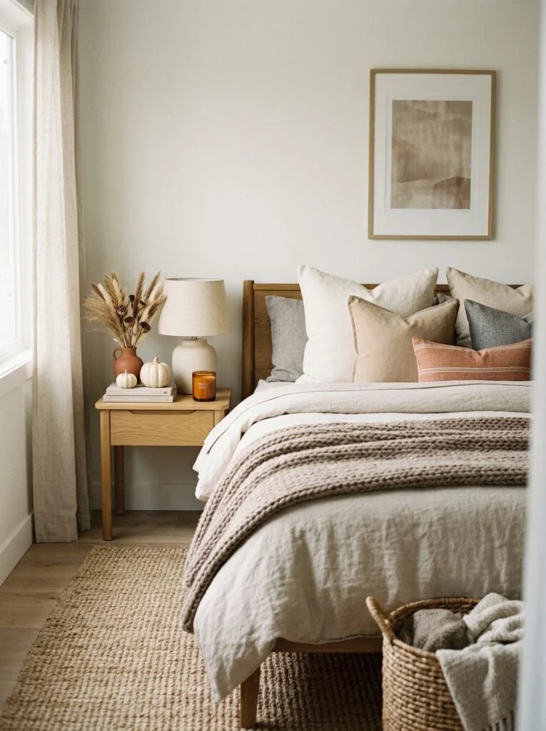 Cozy Neutral Bedroom Accents Neutral Fall Decor Ideas for a Sophisticated Look need real time image of home decor 