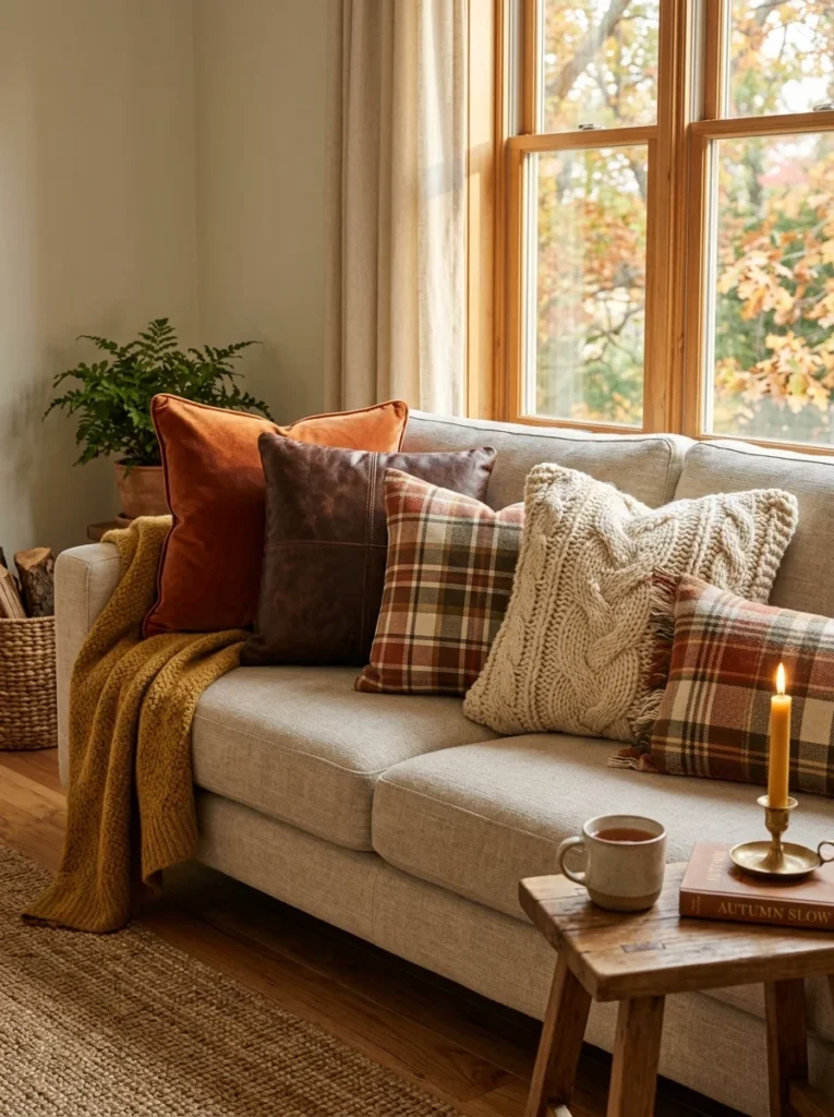 Create a Warm Pillow Collection cozy fall living room