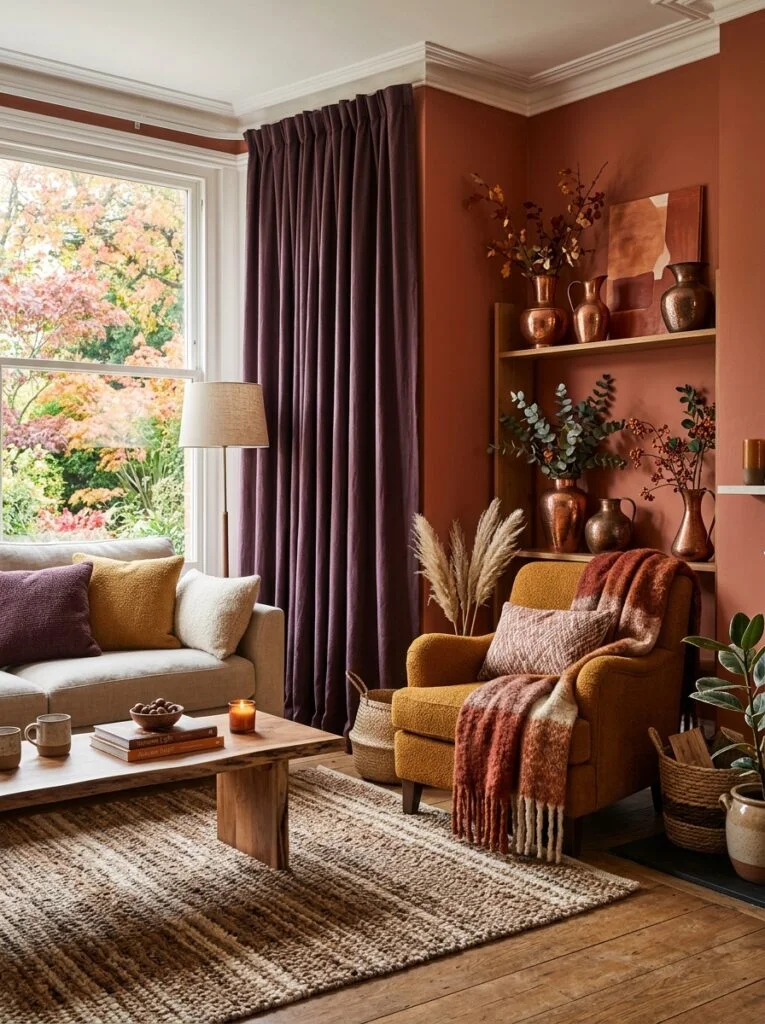 Decorate with Rich Autumn Color Layers Cozy fall living room