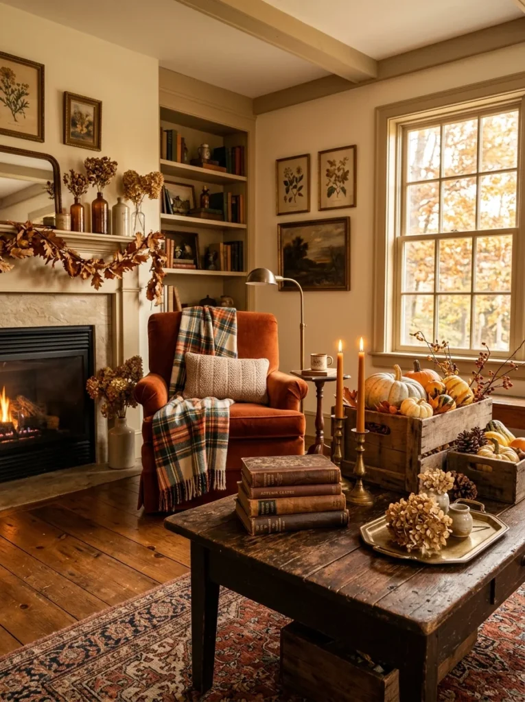 Decorate with Vintage Inspired Fall Finds Cozy Fall Living Room