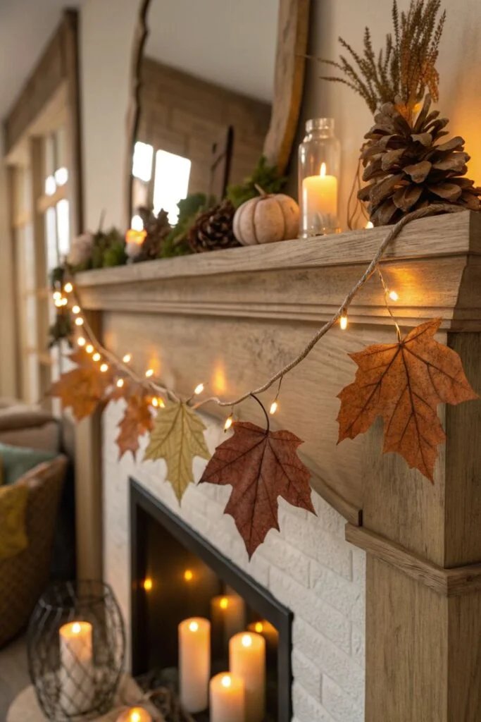 Eucalyptus and Autumn Branch Garland Modern Fall Mantel Decor Ideas for a Cozy Home