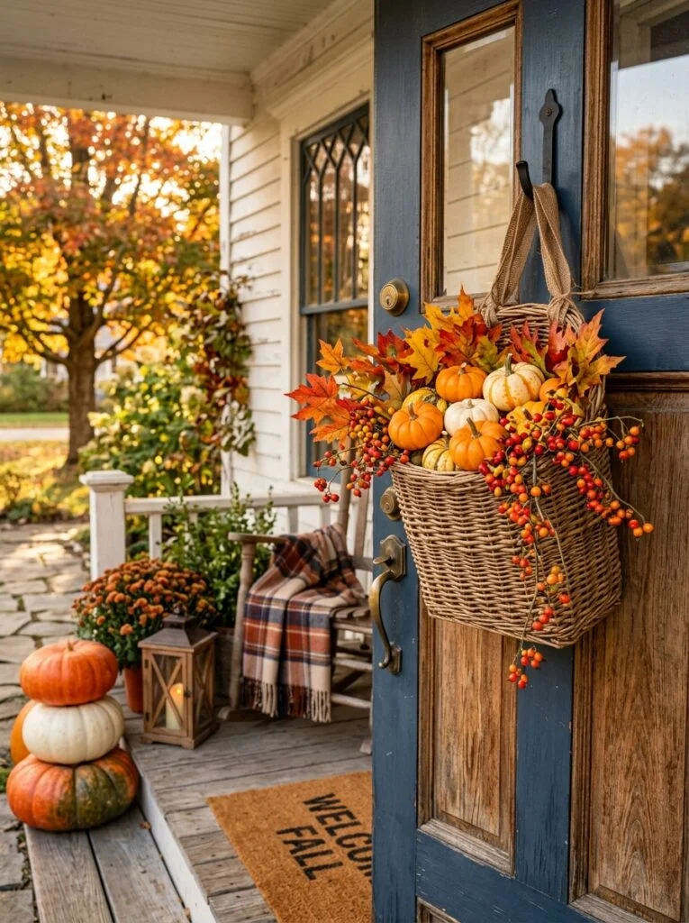 Harvest Basket Door Accent Beautiful Fall Front Porch Decor Ideas