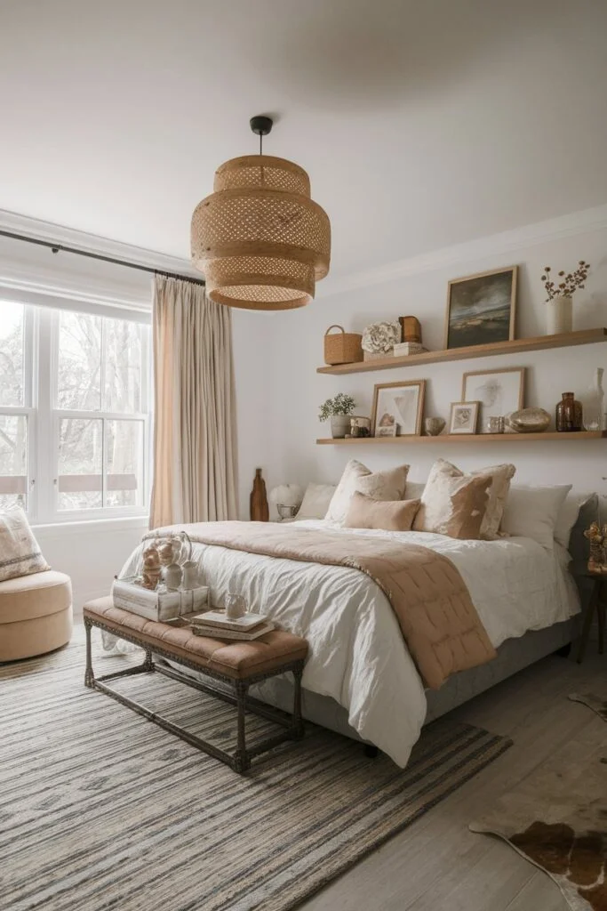 Incorporate Floating Shelves with Romantic Decor