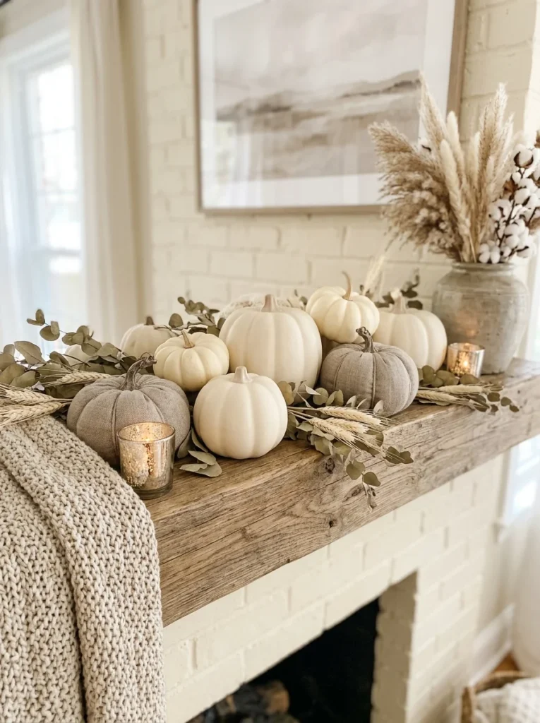 Ivory and Taupe Pumpkin Mix Neutral Fall Decor Ideas