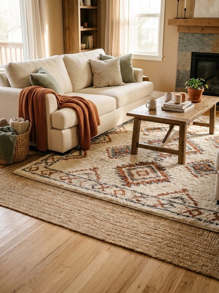 Layer an Oversized Area Rug for Instant Warmth
