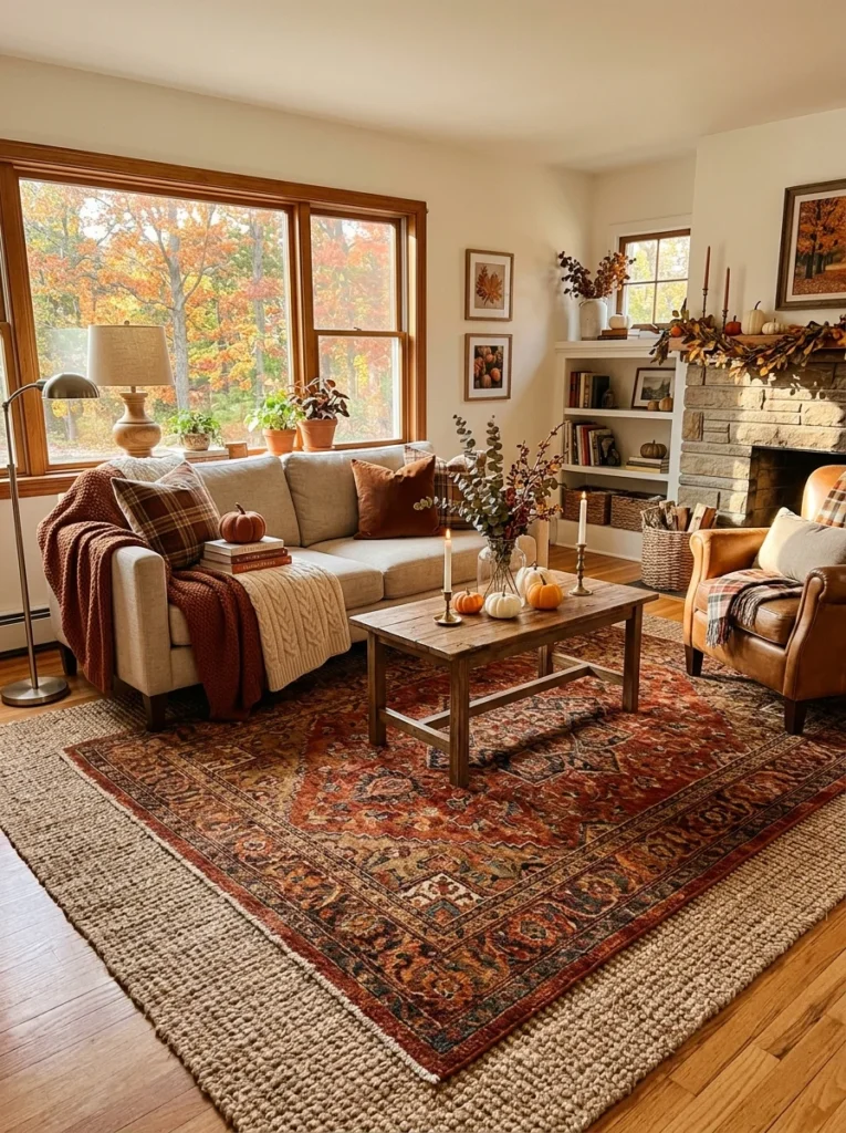 Layer an Oversized Area Rug for Instant Warmth Cozy fall living room