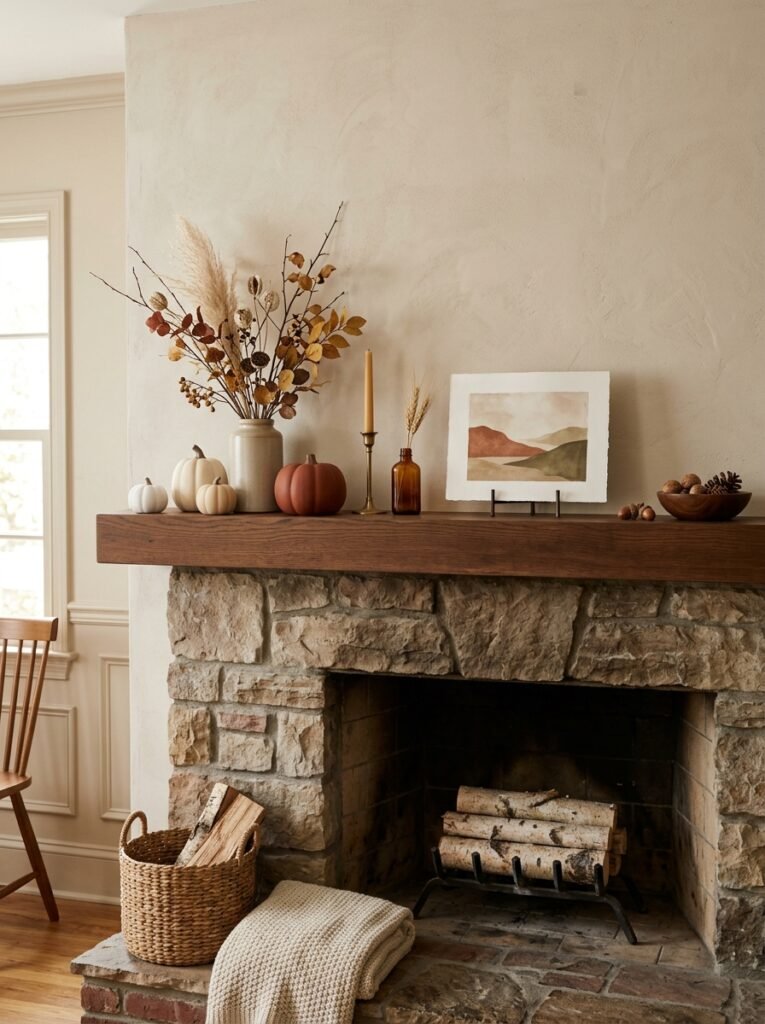 Minimalist Fall Mantel Styling