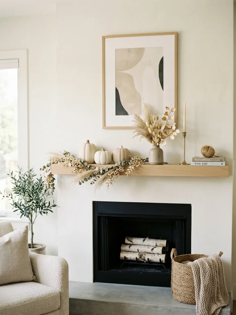 Minimalist Fall Mantel Styling Neutral Fall Decor Ideas for a Sophisticated Look