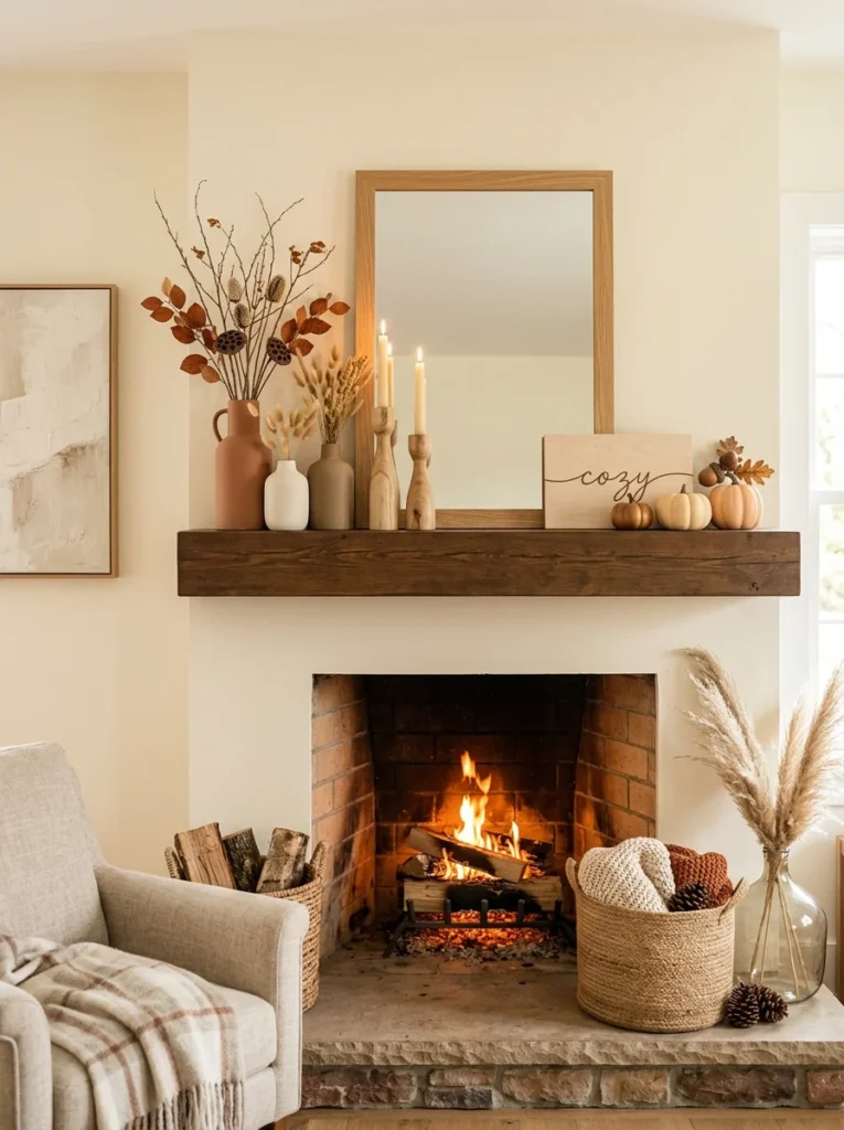 Minimalist Fall Mantel With Wooden Accents Modern Fall Mantel Decor Ideas for a Cozy Home