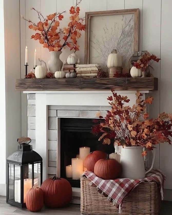 Mixed Metals and Autumn Accents Modern Fall Mantel Decor Ideas for a Cozy Home