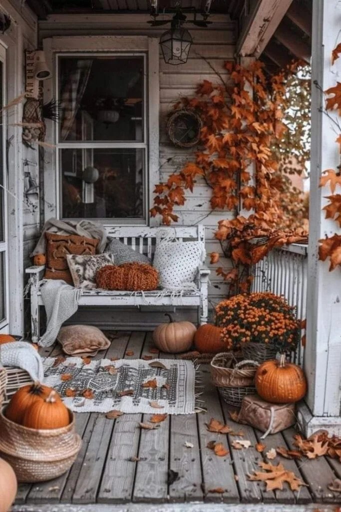 Modern Farmhouse Mantel With White Pumpkins