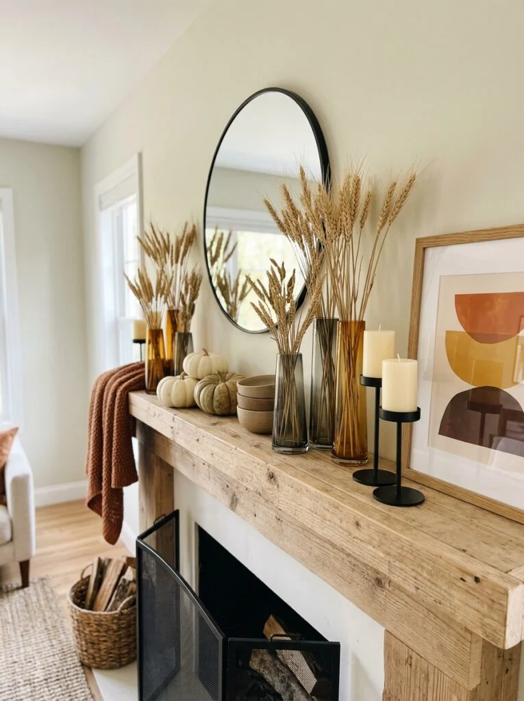 Modern Wheat Stem Display Modern Fall Mantel Decor Ideas for a Cozy Home