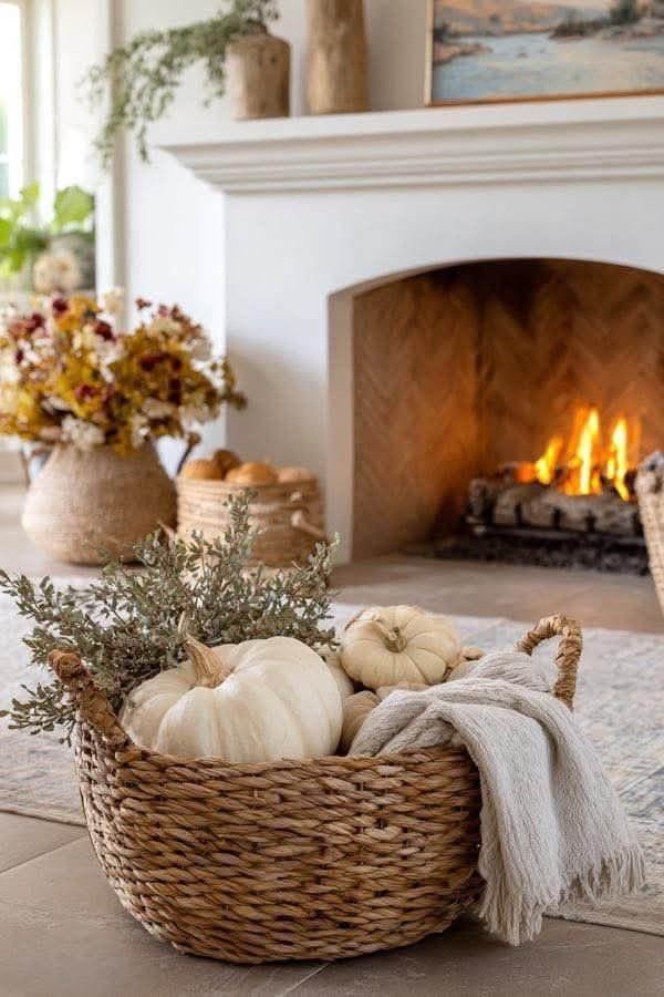 Neutral Fabric Pumpkins Fall farmhouse decor ideas