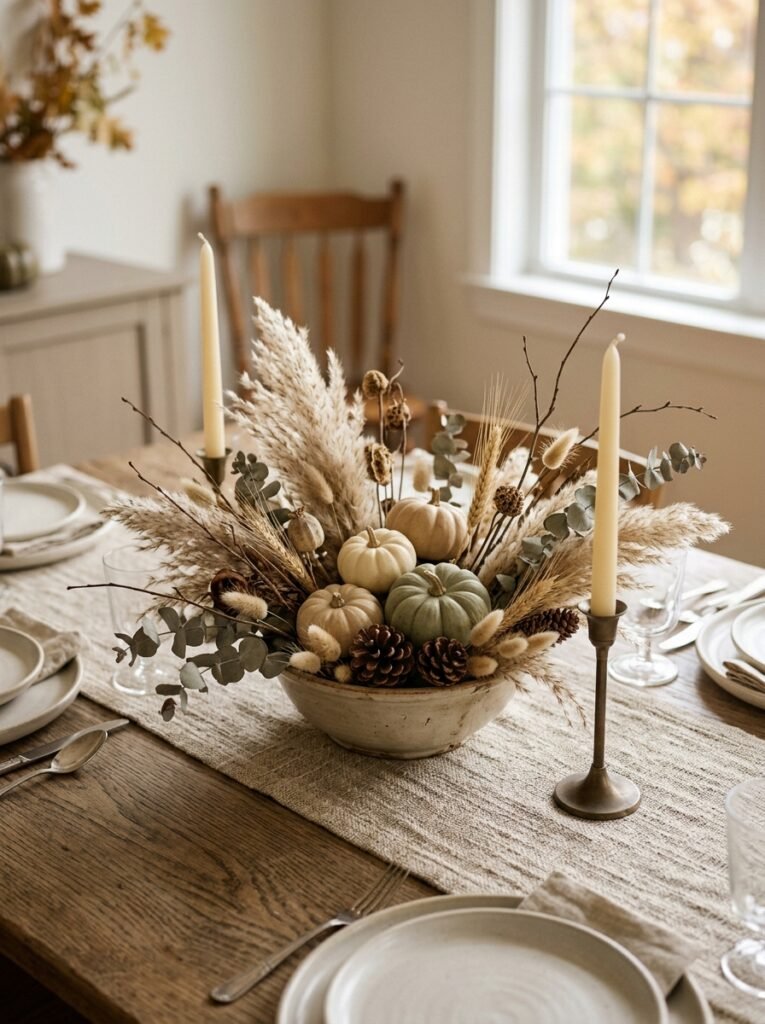 Neutral Fall Table Centerpiece