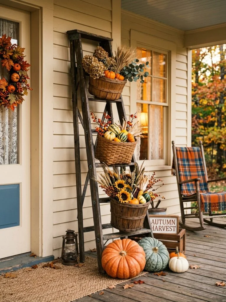 Orchard Ladder With Hanging Baskets Beautiful Fall Front Porch Decor Ideas 