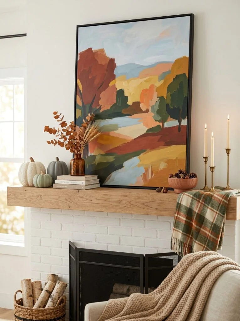 Oversized Fall Artwork as a Statement Piece Modern Fall Mantel Decor Ideas for a Cozy Home