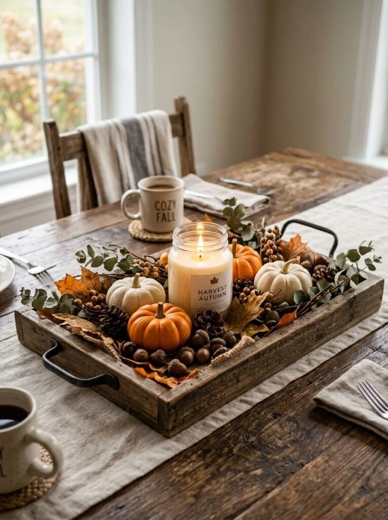 Rustic Wooden Tray Centerpieces Fall Farmhouse Decor Ideas That Feel Warm and Inviting