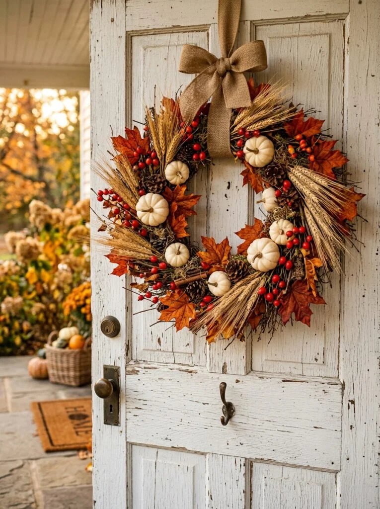 Rustic Wreath Welcome Door Fall Farmhouse Decor Ideas That Feel Warm and Inviting
