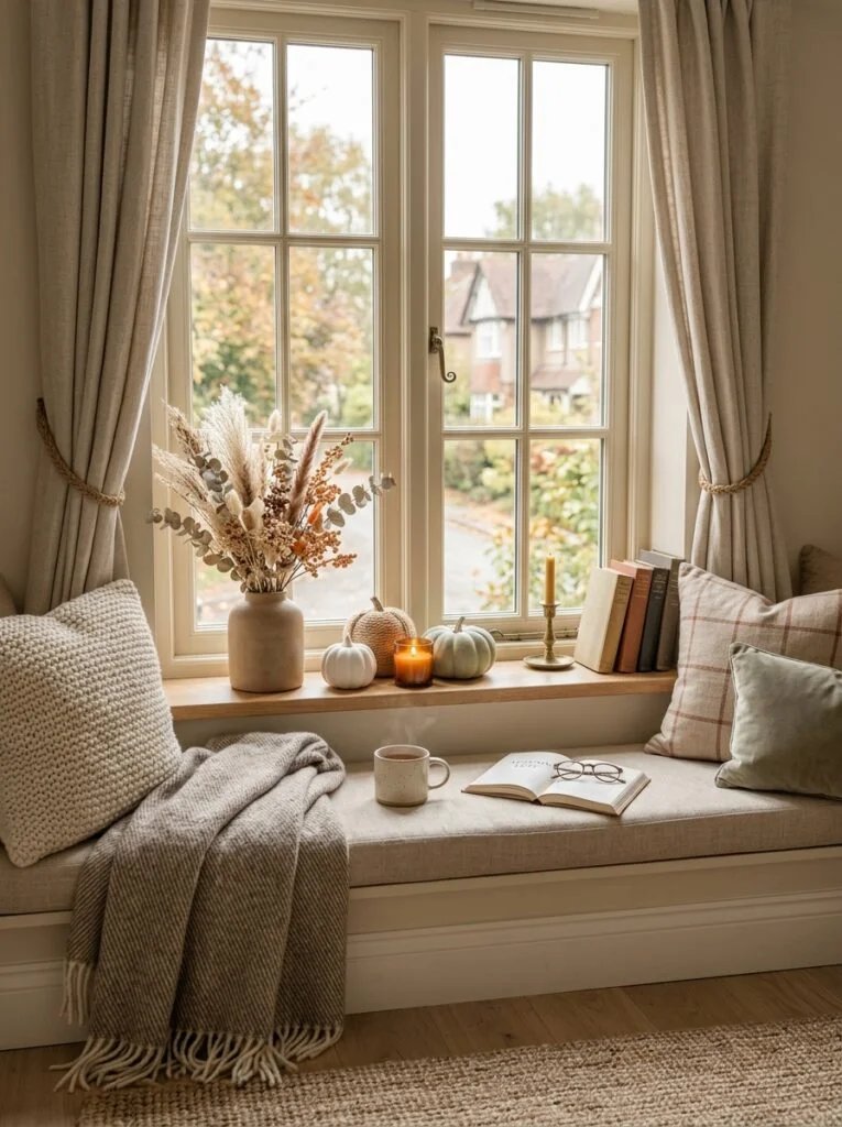 Soft Autumn Window Styling Neutral Fall Decor Ideas for a Sophisticated Look need real time image of home decor 