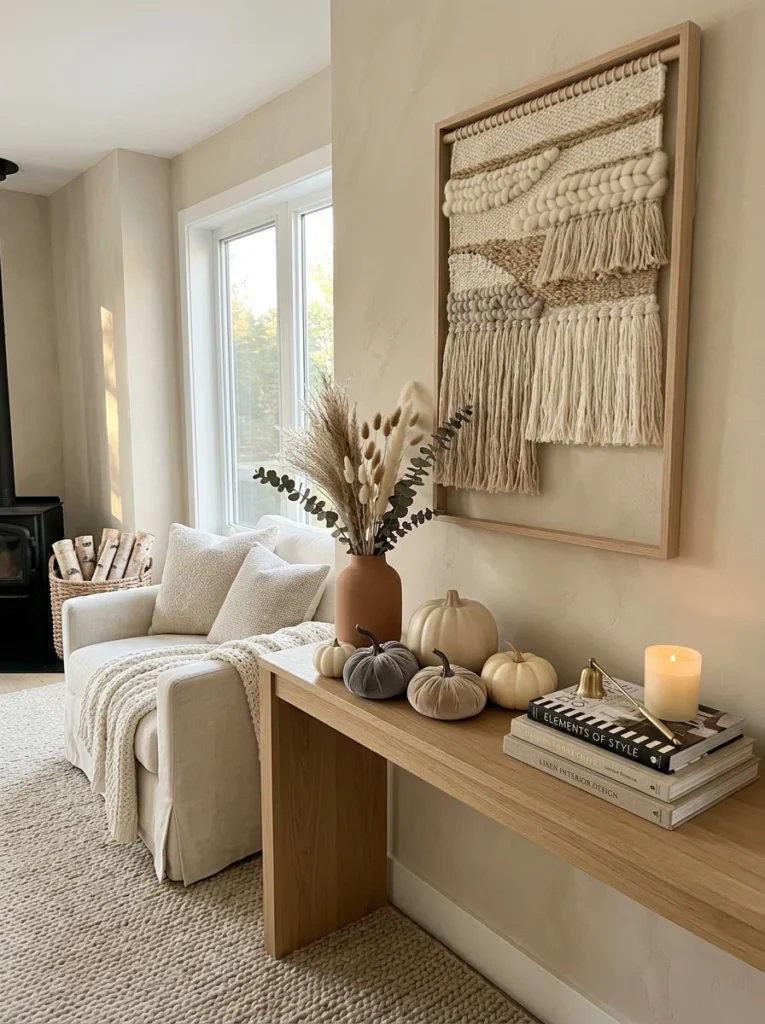 Soft Textured Wall Art Neutral Fall Decor Ideas for a Sophisticated Look need real time image of home decor 