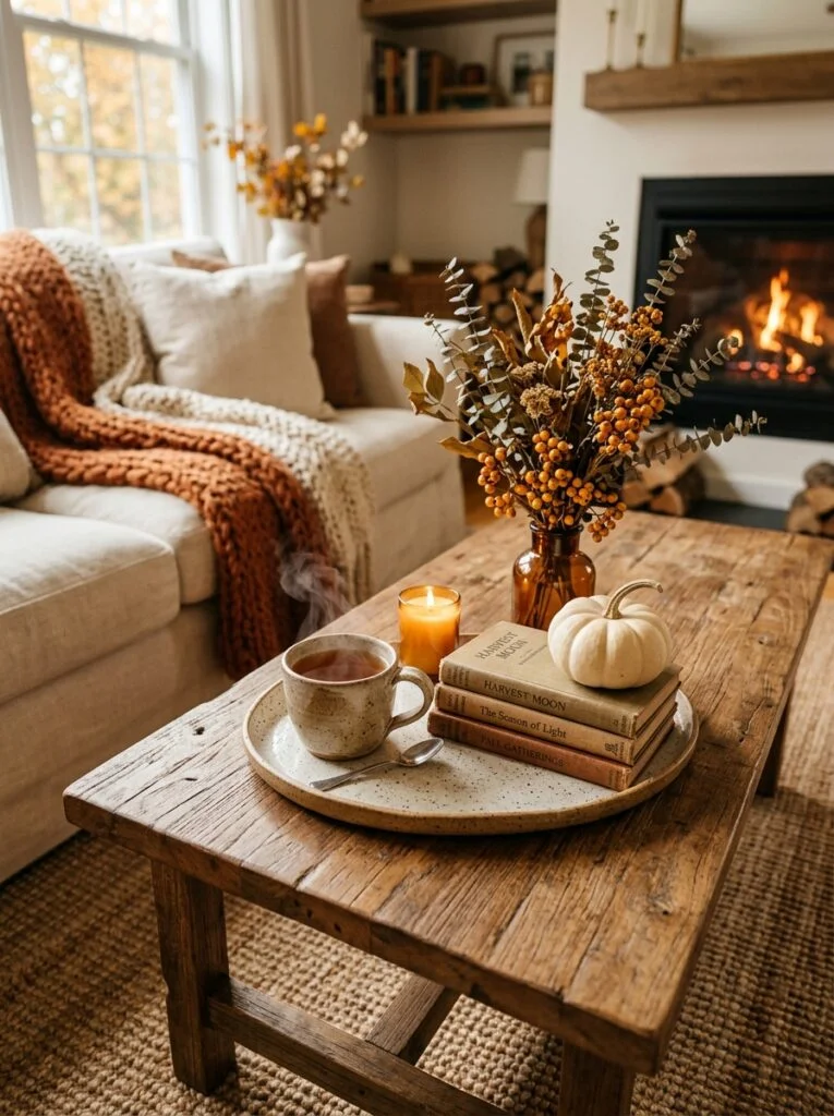 Style a Coffee Table with Fall Elements Cozy fall living room