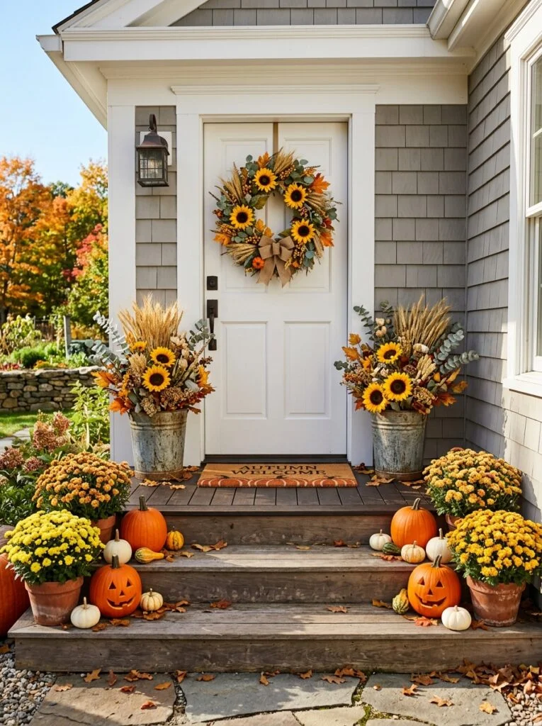 Sunflower Harvest Welcome Beautiful Fall Front Porch Decor Ideas 