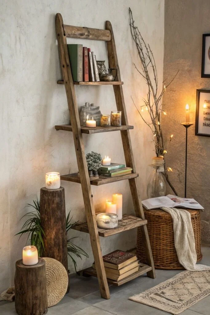 Vintage Ladder Blanket Display Fall Farmhouse Decor Ideas That Feel Warm and Inviting