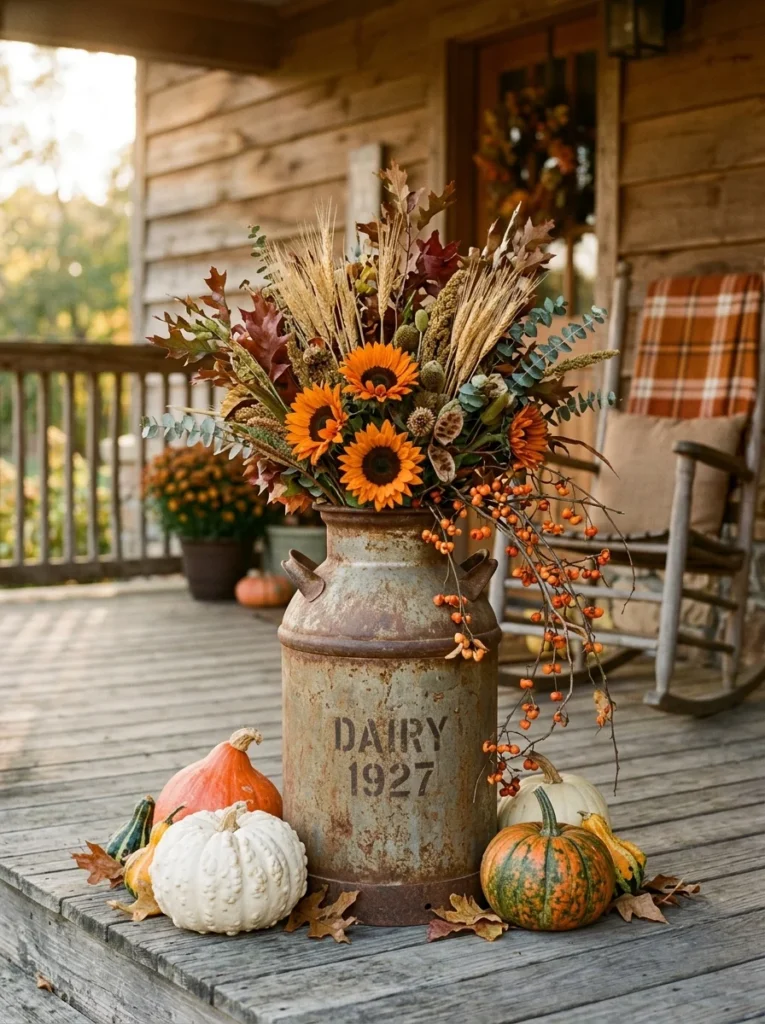 Vintage Milk Can Floral Arrangement Beautiful Fall Front Porch Decor Ideas 