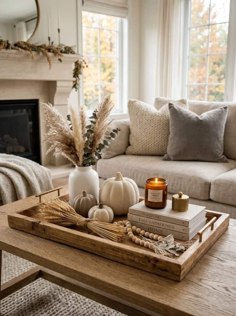 Wooden Neutral Styling Trays Neutral Fall Decor Ideas for a Sophisticated Look need real time image of home decor 