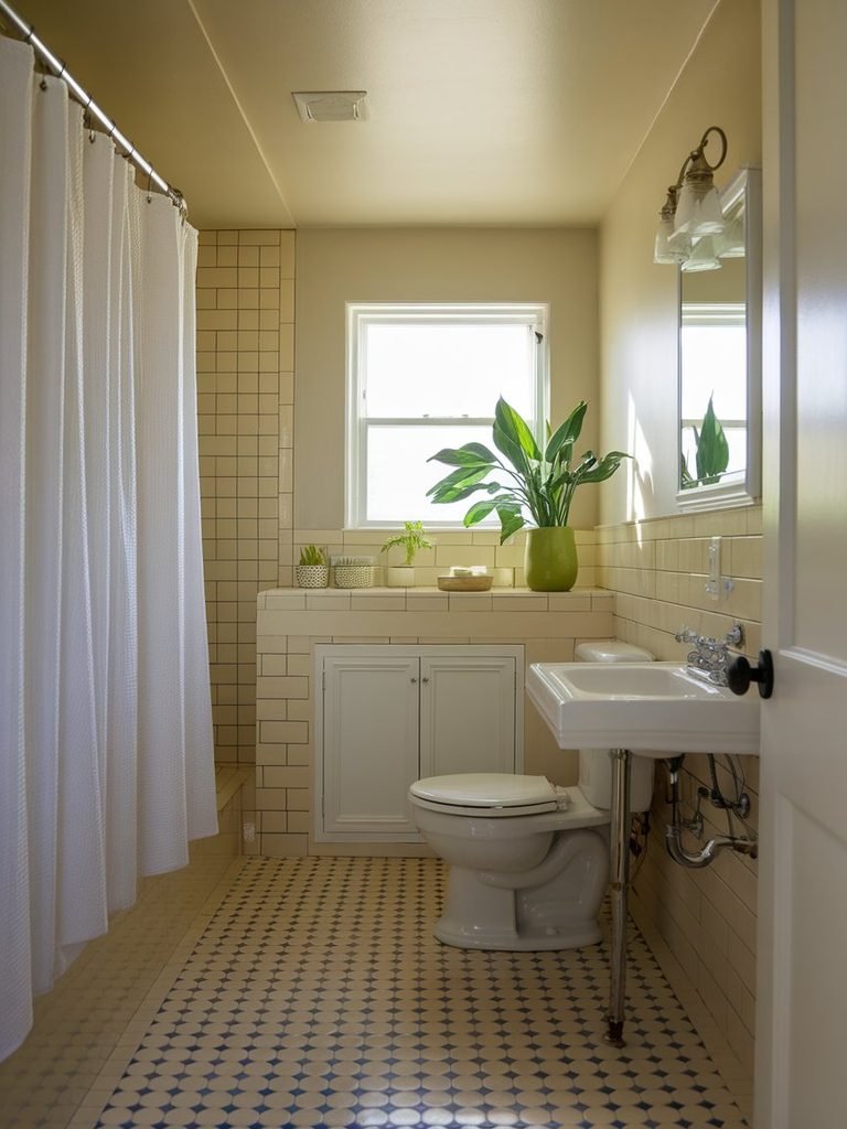 Color-drenched small bathroom in one continuous tone that reads as more spacious than a segmented palette.
